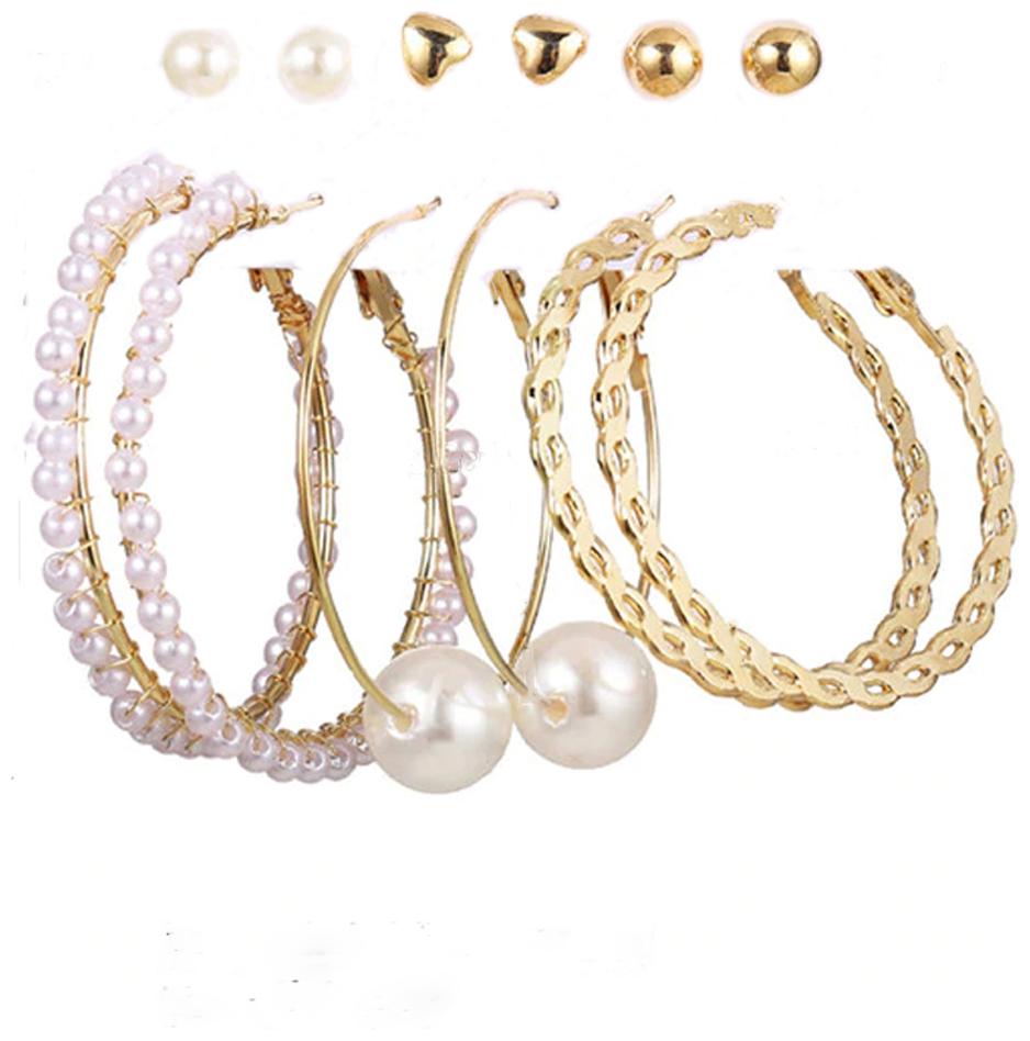 

Jewels Galaxy Trendy 6 Pairs Gold Plated Stud and Hoop Earrings Combo For Women Girls
