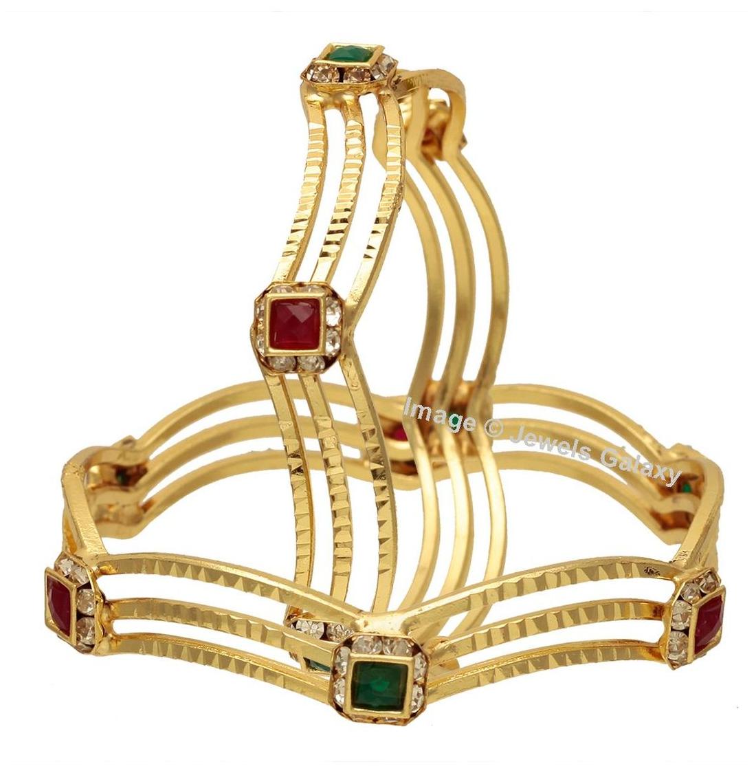 

Jewels Galaxy Elegant AD Red-Green Ruby Multicolor Gold Plated Bangles - Set Of 2