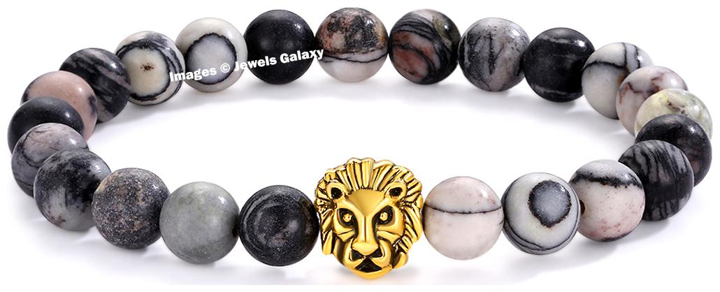 

Jewels Galaxy Elegant Antique Silver Lion Face Adjustable Onyx Charm Bracelet For Women Girls