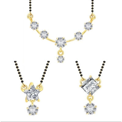 

Jewels Galaxy Stylish And Elegant American Diamond 3 Unique Designs Mangalsutra Collection - Set of 3