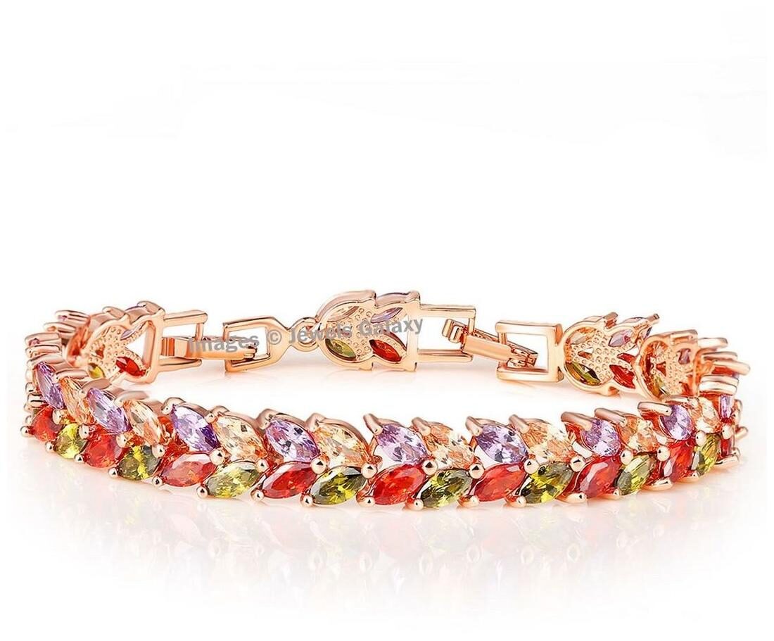 

Jewels Galaxy Colourful Limited Edition Luxuria AAA Grade Quality Cubic Zirconia Floral Designer Platinum Plated Bracelet For Women Girls