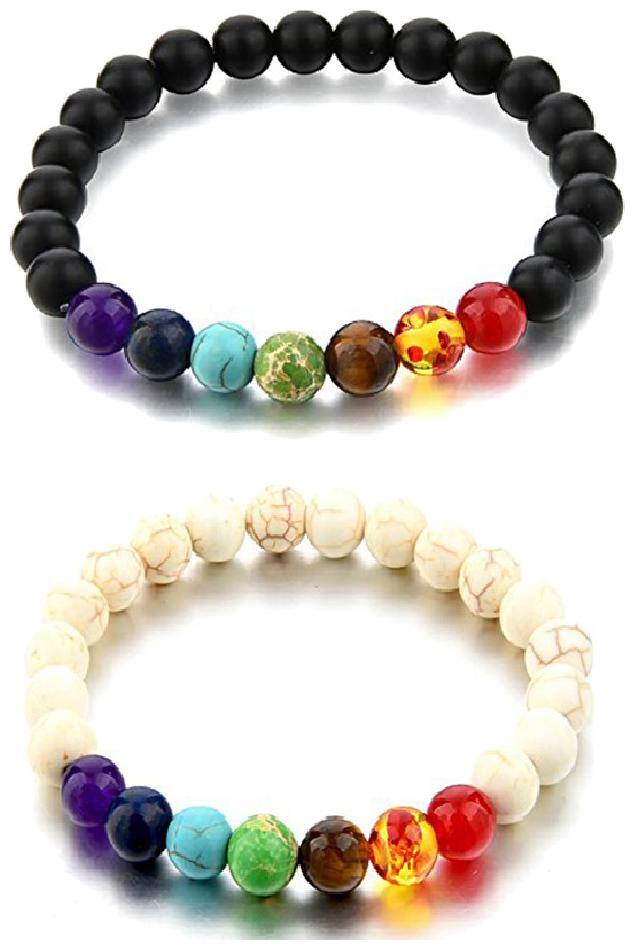 Jewels Galaxy Sparkling Elegant Colorful Crystal & Lava Stone Plushy Charm Bracelet Combo For Men/Women/Girls