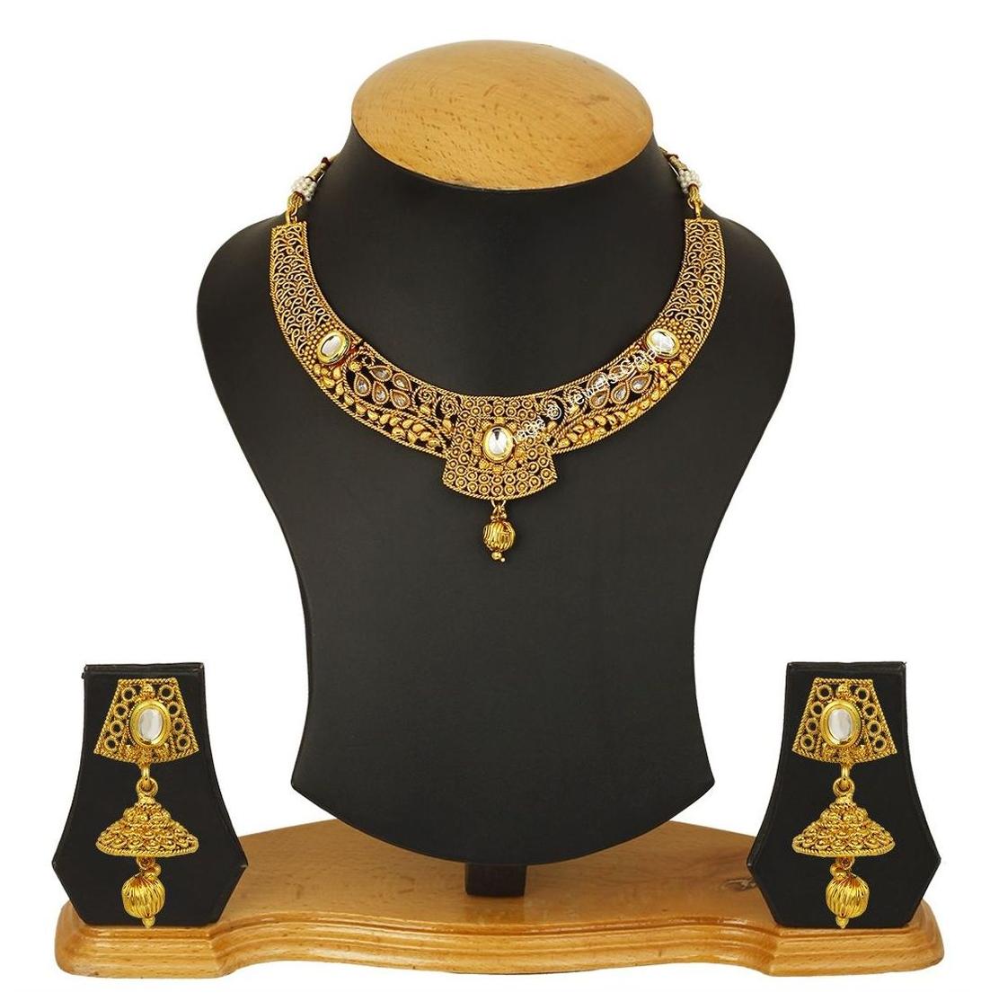 

Jewels Galaxy Elegant Floral Designer Kundan Traditional Necklace Set For Women Girls