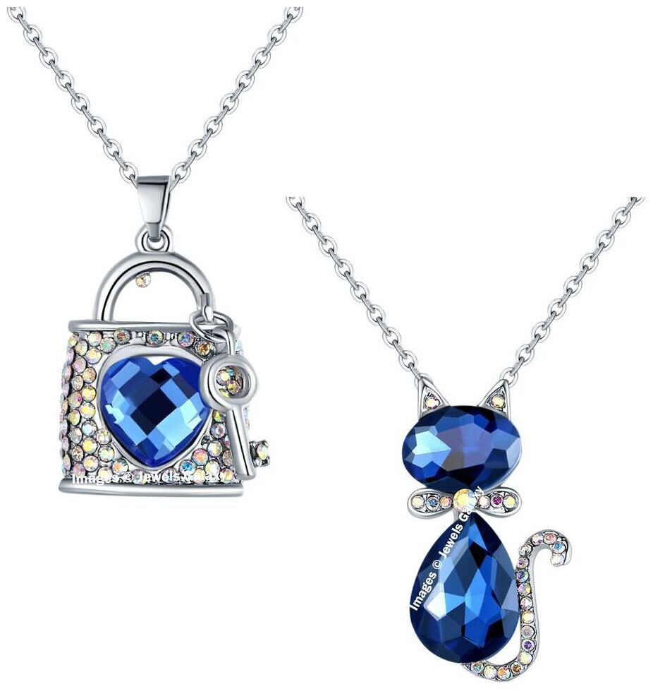 

Jewels Galaxy Crystal Elements Limited Edition Lovelock Pussycat Design Splendid Platinum Plated Pendants Combo For Women Girls