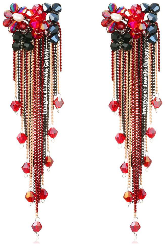 

Jewels Galaxy Exclusive Luxuria Edition Floral Design Brilliant Pair Of Colorful Onyx Tassel Earrings For Women Girls