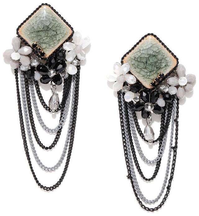 Jewels Galaxy Sparkling Floral Studded Crystal Gold Plated Mesmerizing Tassel Earrings For Women/Girls