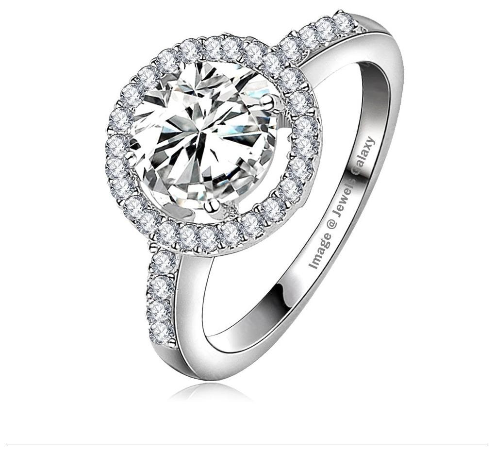 

Jewels Galaxy Fashion New Women Round Circle Ring Platinum Plated AAA Zirconia Engagement Ring Wedding Party