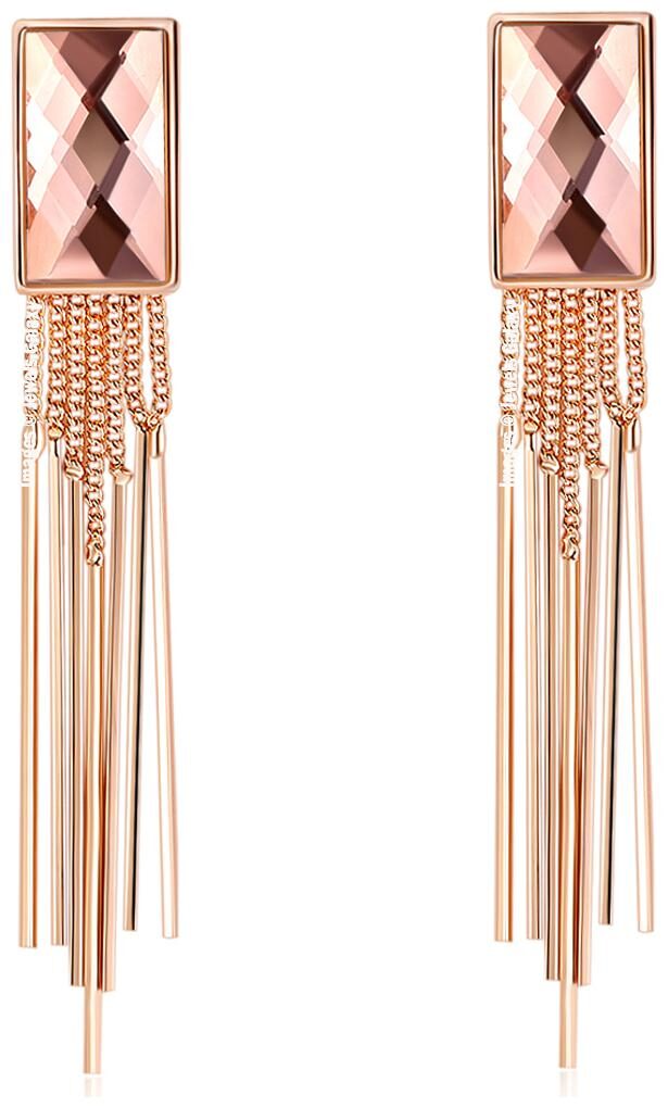 

Jewels Galaxy Elegant Luxuria Crystal Gold Plated Plushy Beige Stylish Chain Drop Earrings For Women Girls