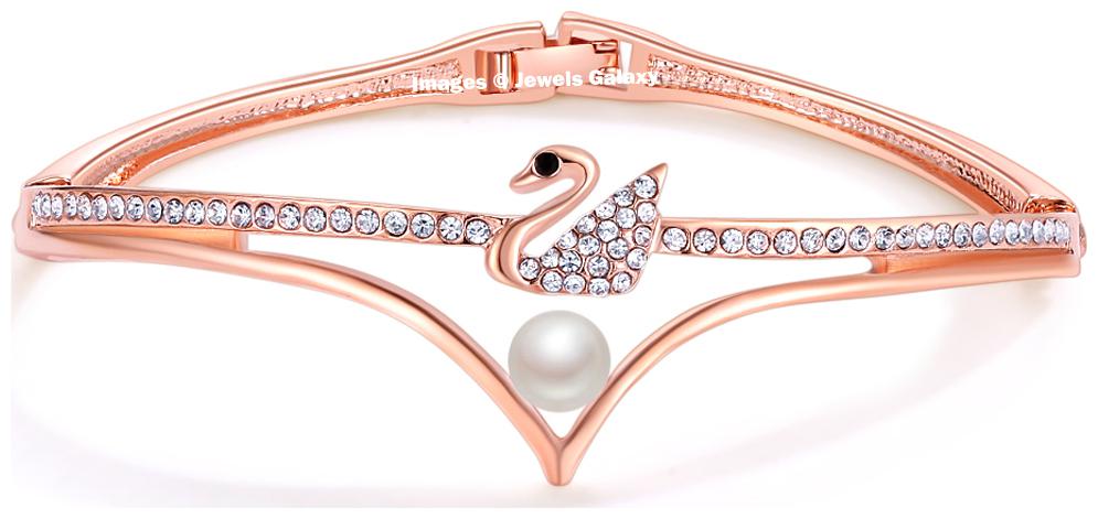

Jewels Galaxy Flawless Pearl AD Studded Swan Inspired Stunning 18K Rose Gold Bracelet For Women Girls