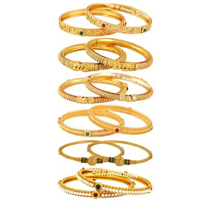 

Jewels Galaxy Incredibly Design Handcrafted Pearl Ruby Red-Green Meenakari And Antique Gold Plated Bangles Collection - Pair of 6
