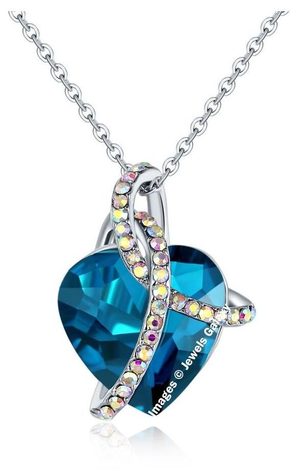 

Jewels Galaxy Crystal Elements Limited Edition Sparkling Dreamy Blue Love Heart Design Platinum Plated Pendant For Women Girls