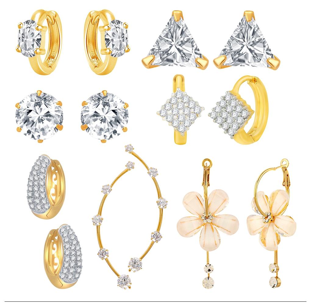 

Jewels Galaxy Hot Deal Combo Of Fancy American Diamond Earrings And 1 Fashion Earring - Combo Of 7