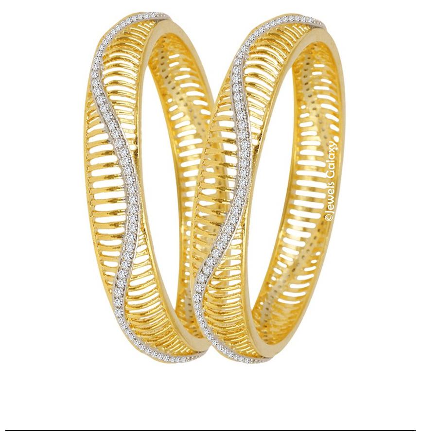 

Jewels Galaxy Exclusive AD Gold Plated Broad Bangles - Set of 2