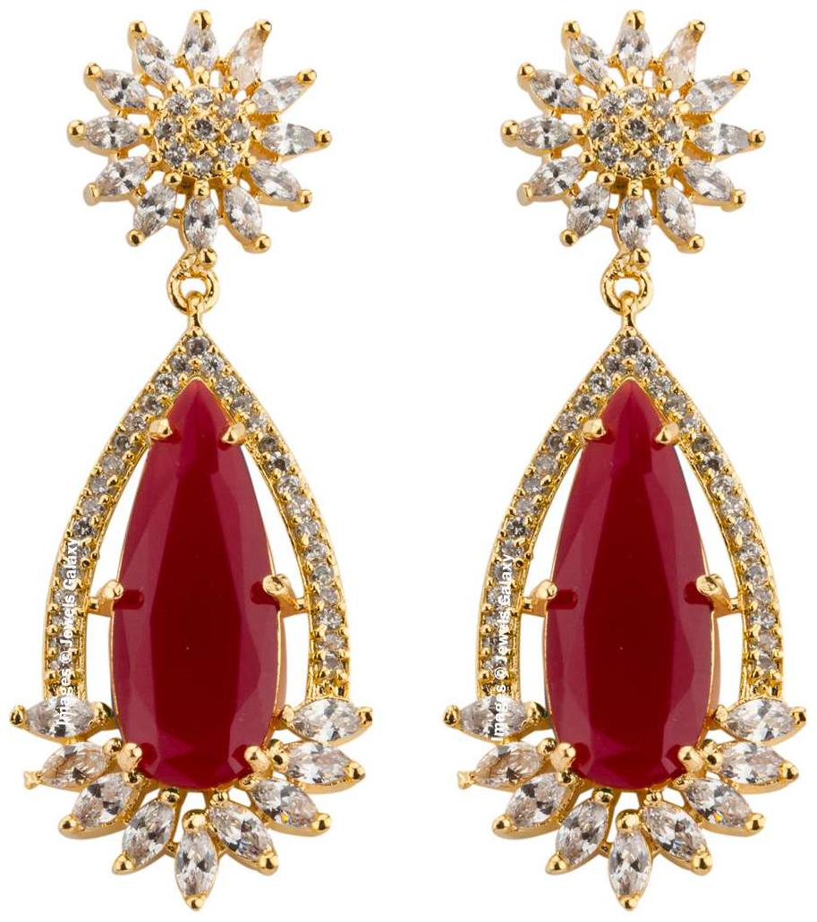 

Jewels Galaxy Delicate CZ Floral Design Luxuria Glistening Crystal Gold Plated Pink Drop Earrings For Women Girls