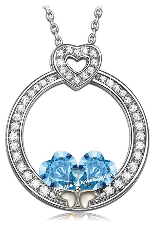 

Jewels Galaxy Crystal Elements Limited Edition Sparkling Blue Splendid Love Heart Design Platinum Plated Pendant For Women Girls