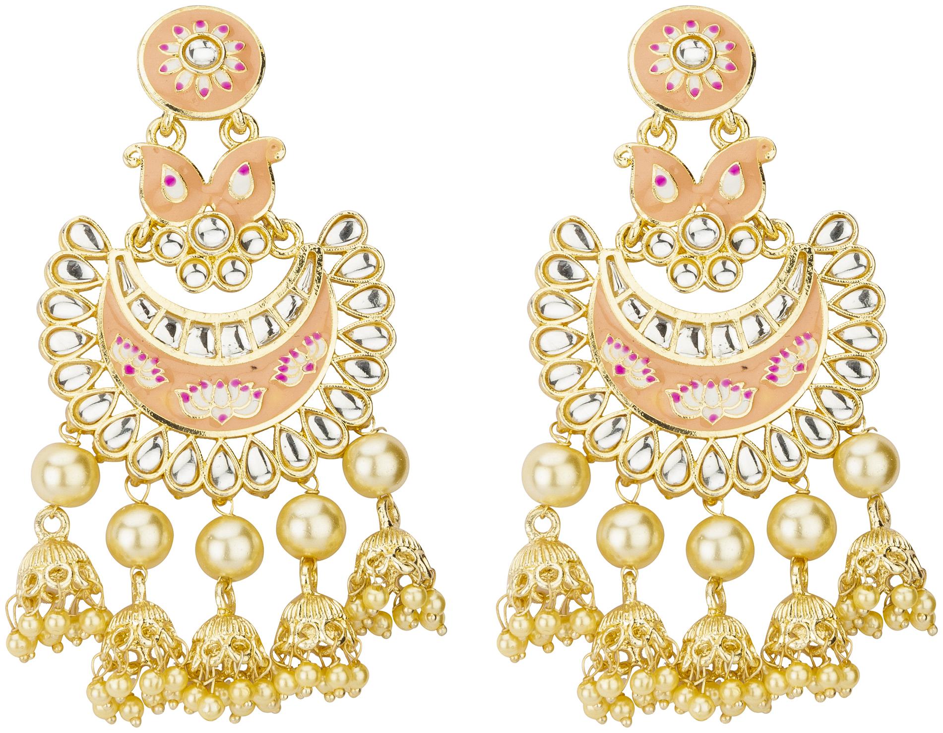 

Jewels Galaxy Gold Plated Pearl Coral Chandbalis