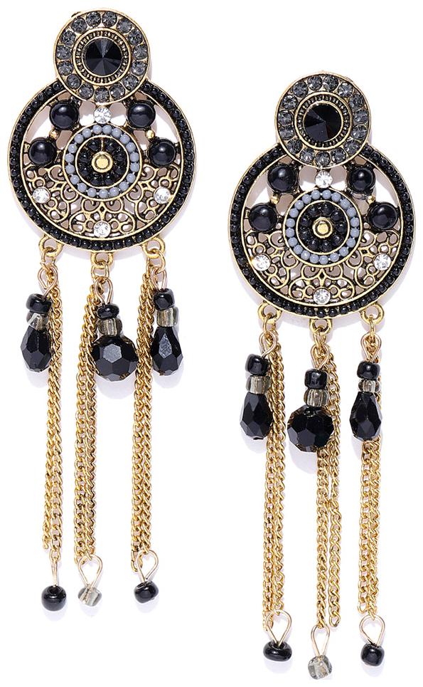 

Jewels Galaxy Luxuria Edition Exquisite CZ Gold Plated Alluring Black Chain Drop Earrings For Women Girls