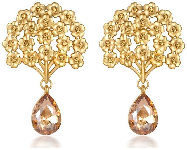Jewels Galaxy Elegant Floral Studded Gold Plated Brilliant Drop Earrings For Women/Girls