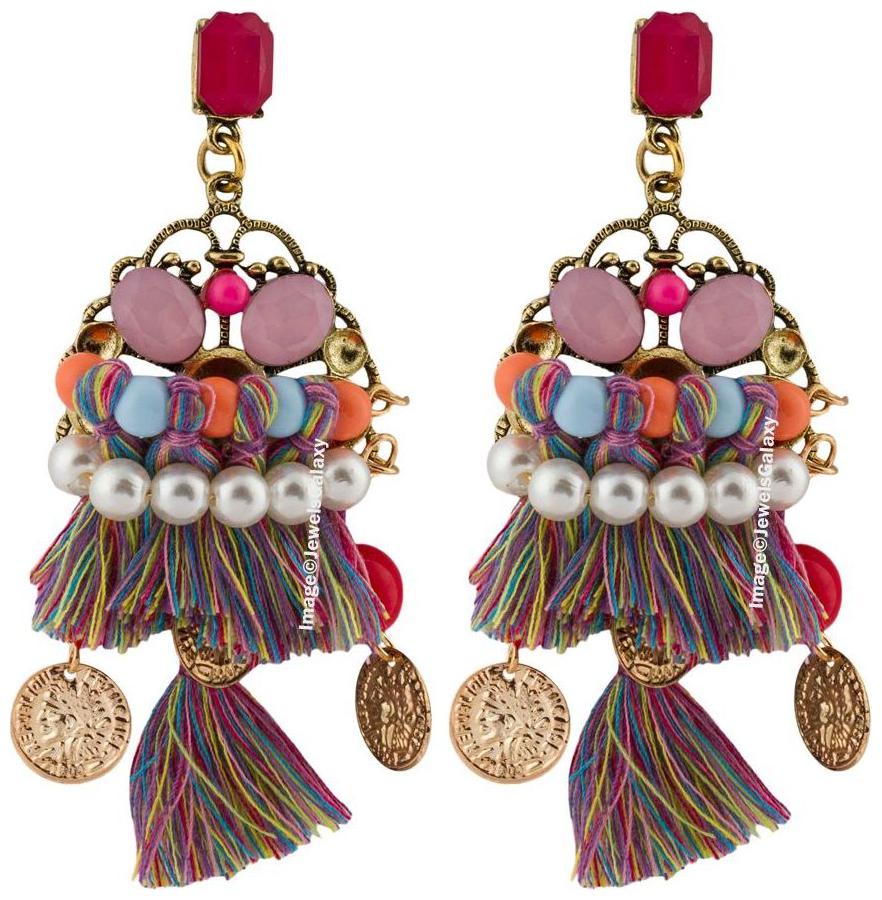

Jewels Galaxy Limited Luxuria Edition Plushy Pearls Design Flowful Lustrous Tassel Earrings For Women Girls