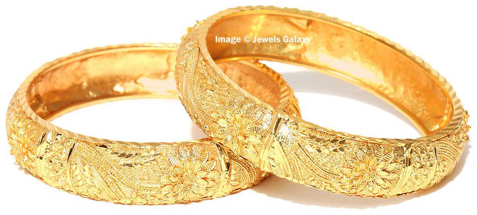 

Jewels Galaxy Premium Quality Florets Design Traditional Broad Gold Plated Bangles Set For Women Girls - Set Of 2