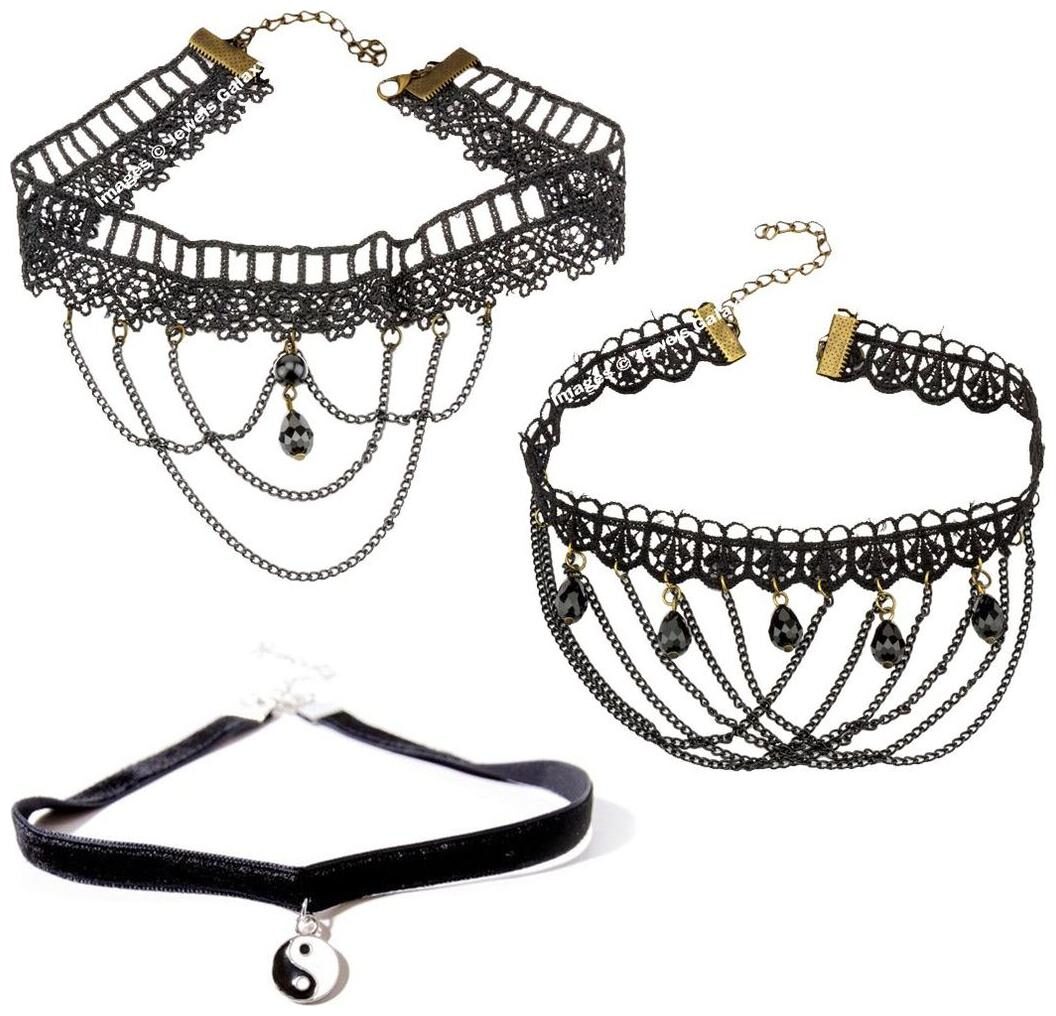

Jewels Galaxy Exclusive Vintage Collection Black Lace Chain-Drop Flawless Pearl Choker Combo For Women Girls- Pack of 3