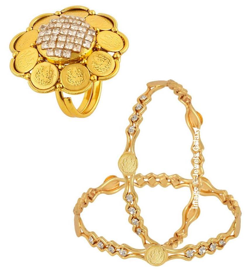 

Jewels Galaxy Bridal Collection With Temple Coin Necklace Set 1 Free Size Coinage Ring - Combo of 2