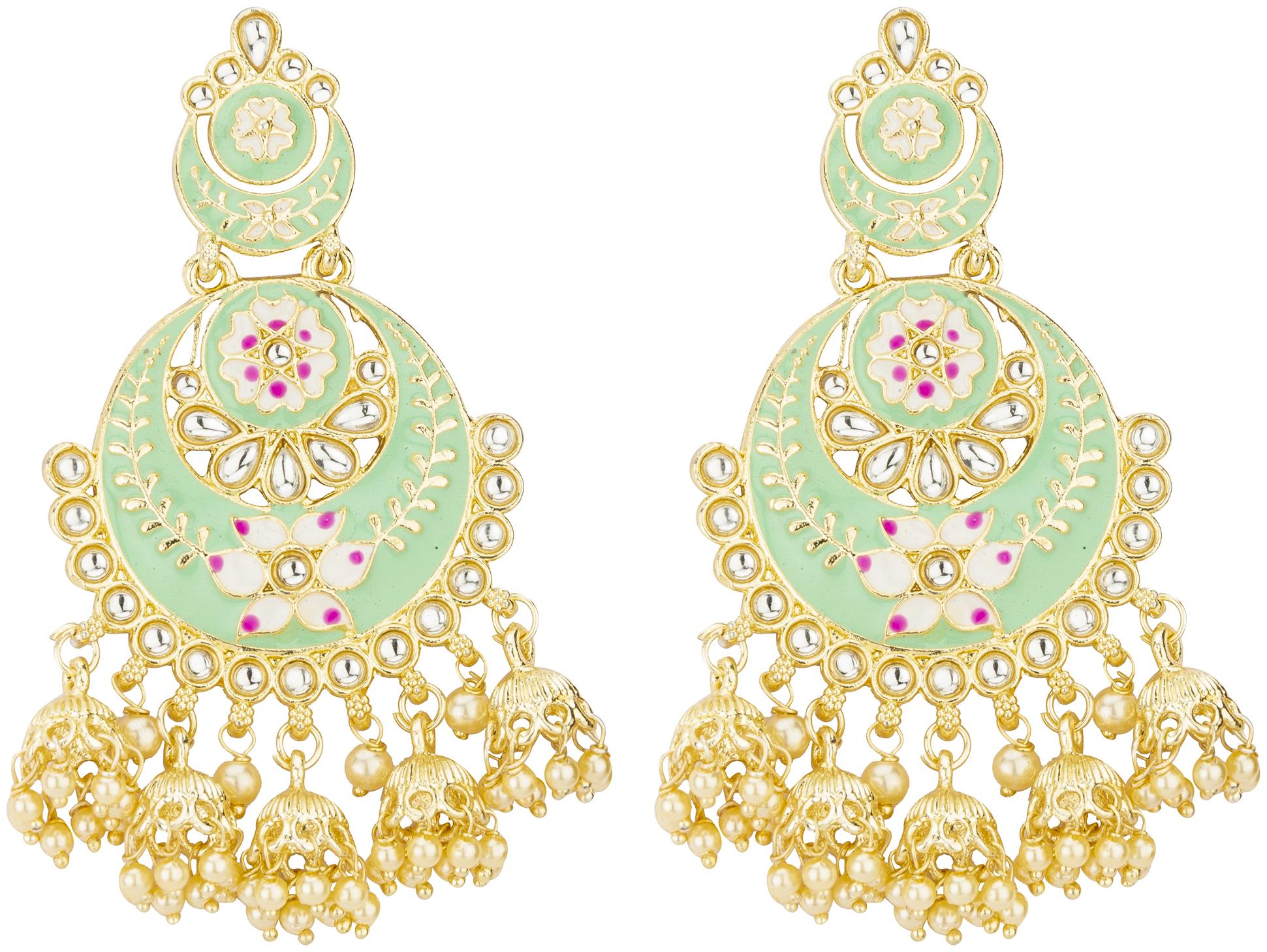 

Jewels Galaxy Gold Plated Pearl Green Chandbalis