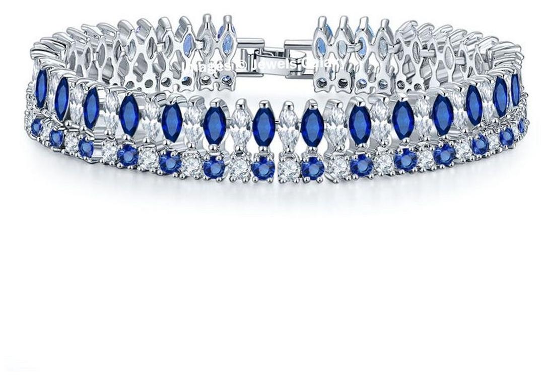 

Jewels Galaxy Colourful Swarovski Elements Exclusive Sparkling Double Strand Blue Colour Rhodium Plated Designer Bracelet For Women Girls