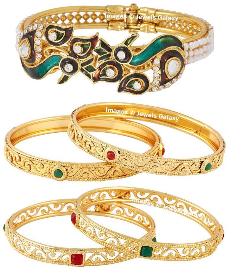 

Jewels Galaxy Special Edition Of Mayur Inspired Red-Green Ruby Traditional Gold Plated Bangles Set For Women Girls - Set Of 5