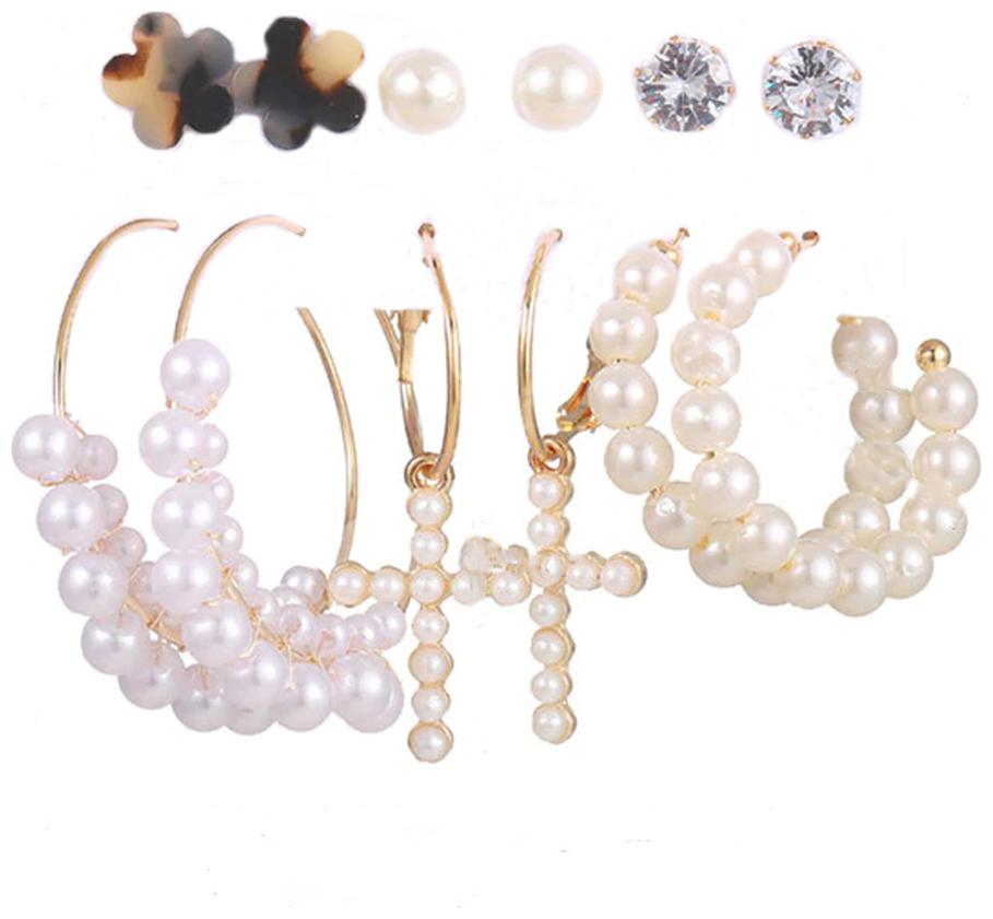 

Jewels Galaxy Flawless Pearls Jesus Christ Symbol Trendy 6 Pairs Earrings Combo For Women Girls