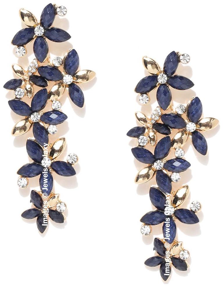 

Jewels Galaxy Luxuria Edition incised AD Blossomy Gold Plated Fascinating Blue Dangler Earrings For Women Girls