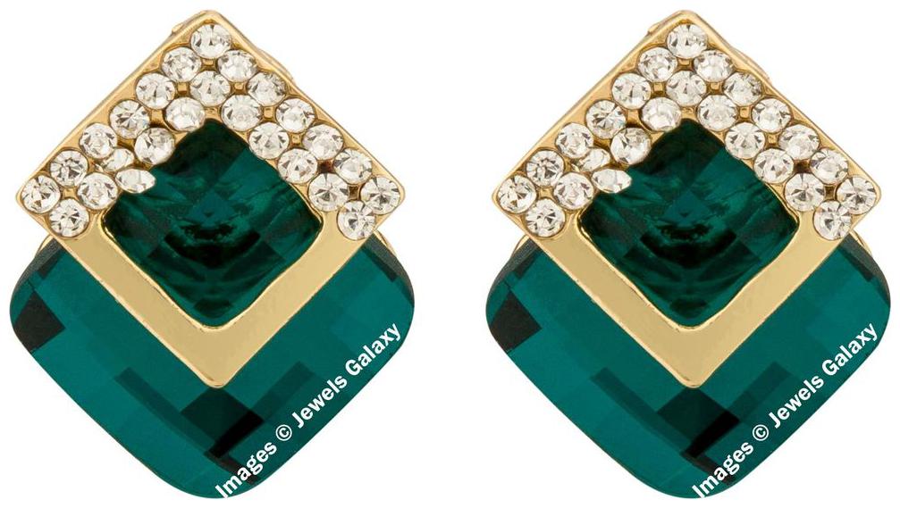 

Jewels Galaxy Luxuria Design AAA Green Emerald Crystal Lovely Pair Of Green Stud Earrings For Women Girls