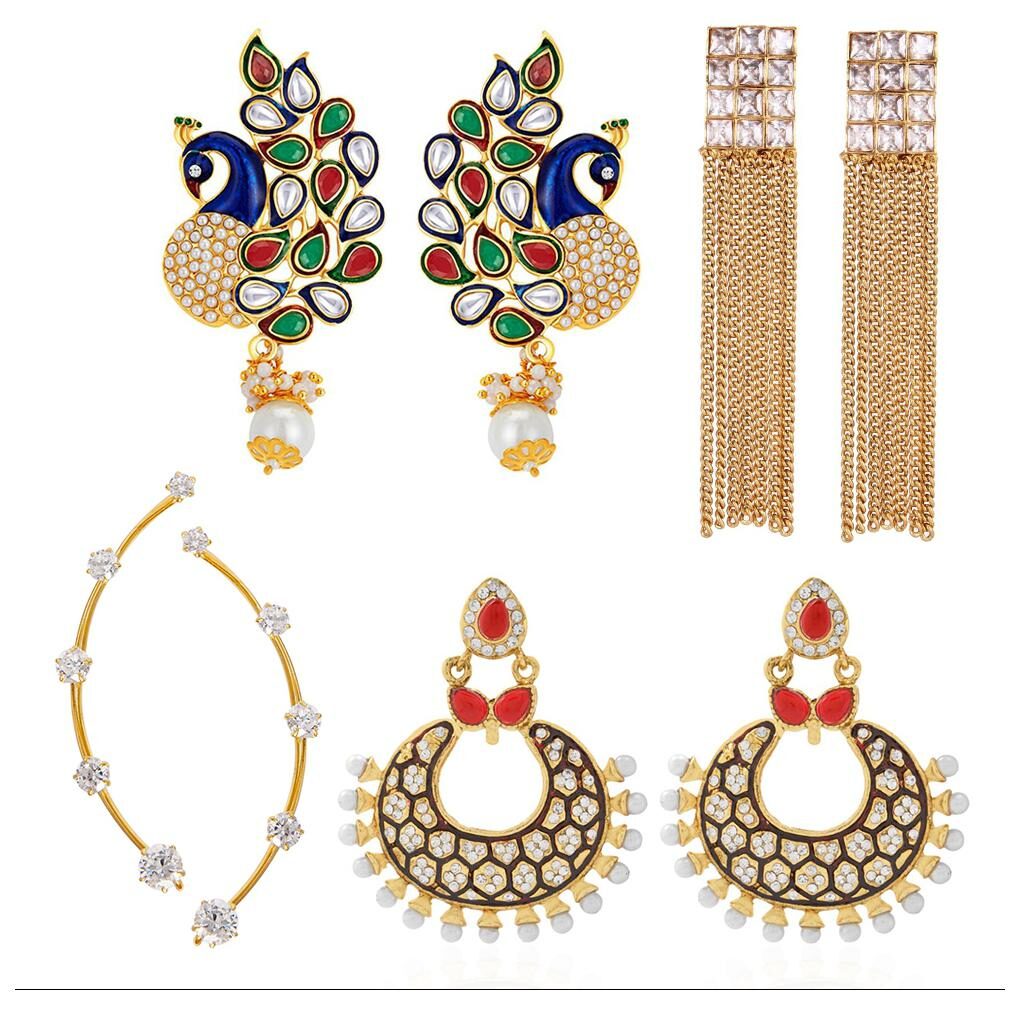 

Jewels Galaxy Precious Collection Of Fancy Fashion Earrings 1 Earcuff- Combo Of 4