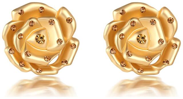 Jewels Galaxy Exquisite AAA CZ Rose Shaped Gold Plated Swanky Stud Earrings For Women/Girls