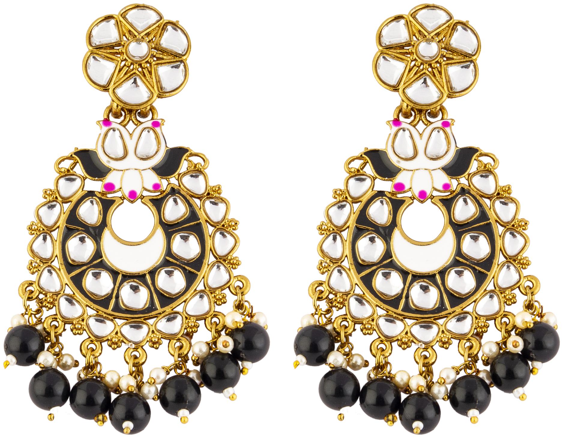 

Jewels Galaxy Tantalizing Kundan Beads Gold Plated Chandbali Earrings For Women Girls