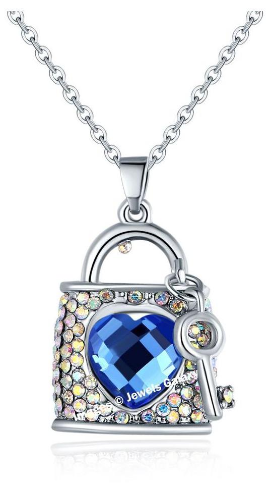 

Jewels Galaxy Limited Edition Luxuria Sparkling Dreamy Blue Love Lock Design Stunning Platinum Plated Pendant For Women Girls