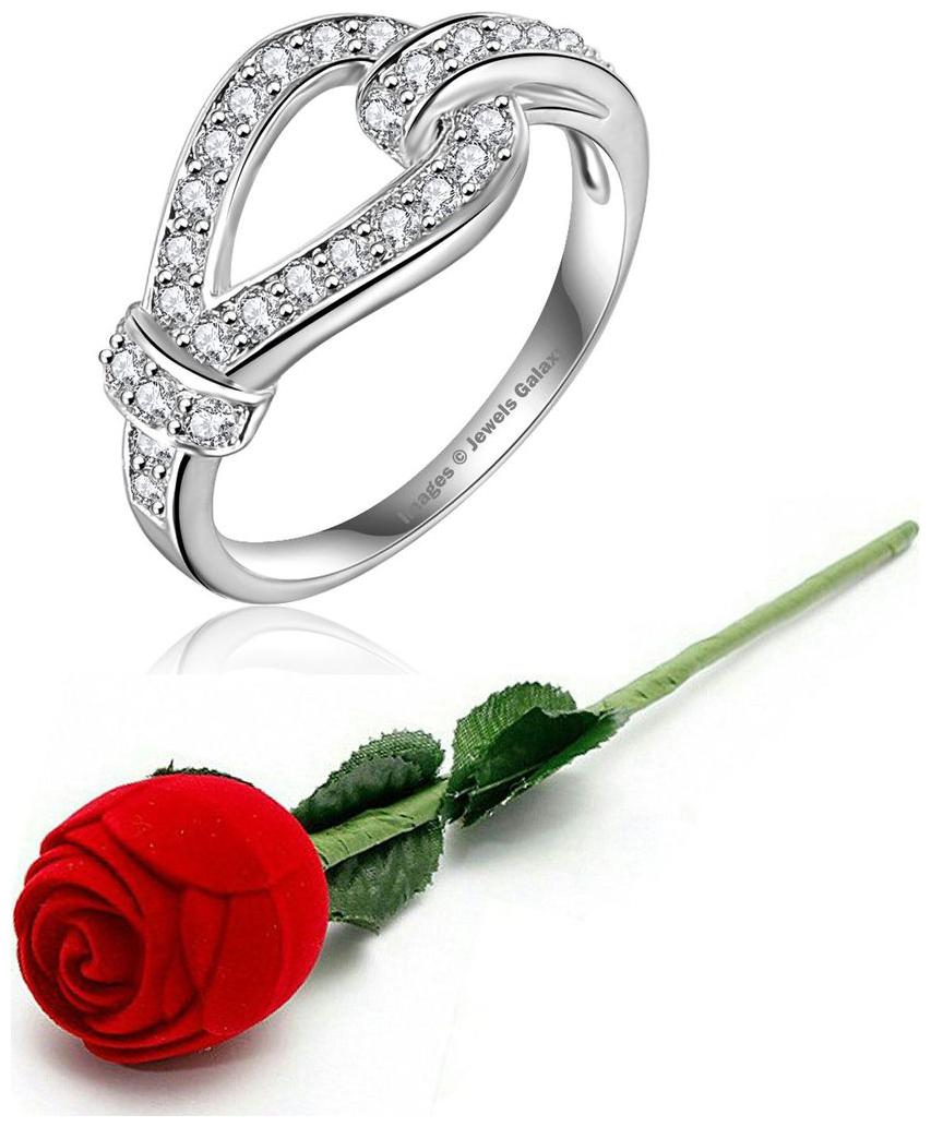 

Jewels Galaxy Valentine Special Delicate Design Sparkling AAA Zircon Platinum Plated Attractive Ring With Fancy Velvet Rose Ring Box For Girls