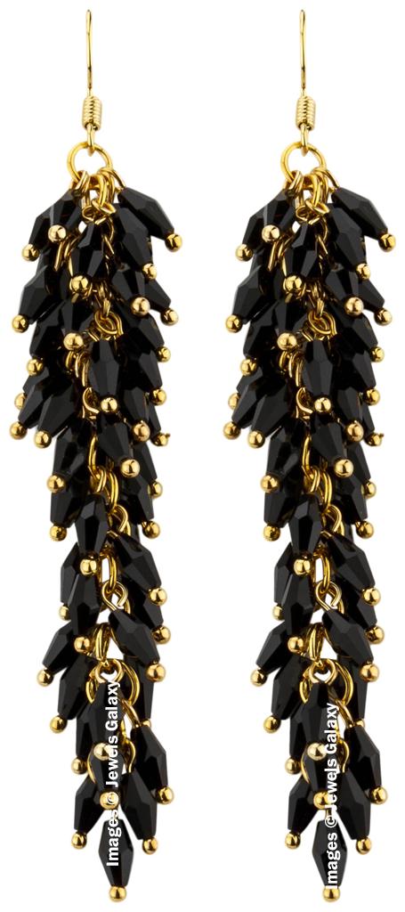

Jewels Galaxy Luxuria Exclusive Ravishing Black Onyx Studded Gold Plated Tassel Earrings For Women Girls
