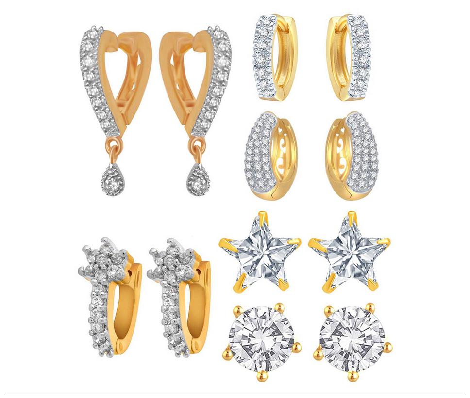 

Jewels Galaxy Precious Curated Collection Of Fancy American Diamond Earrings - Combo Of 6