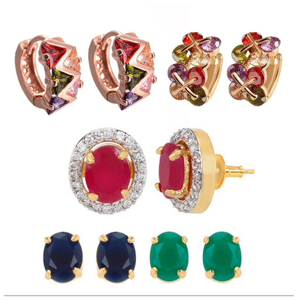 

Jewels Galaxy Exclusive 24 K Rosegold Plated Top Quality AAA Swiss Cubic Zirconia Earrings And Multicolor Gemstone Earrings Combo