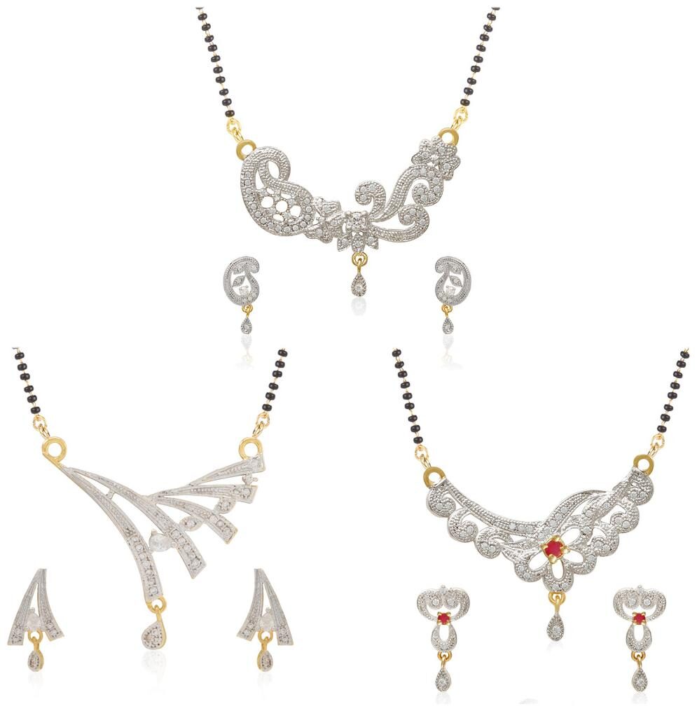 

Jewels Galaxy New Designer Floral AAA AD Gold Plated Mangalsutra Collection For Women (Pack of 3)