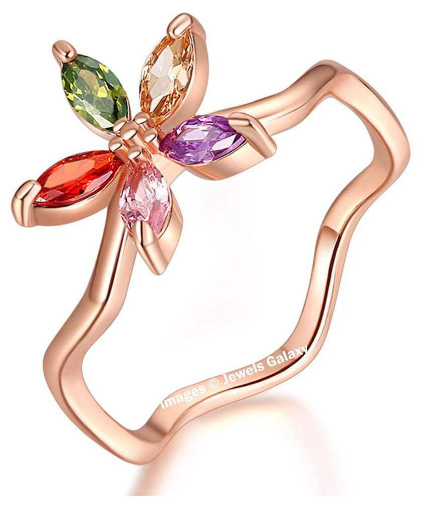 

Jewels Galaxy Glamorous Sparkling Colors AAA Swiss Cubic Zirconia 18K Rose Gold Plated Amazing Floral Design Ring For Wedding Party
