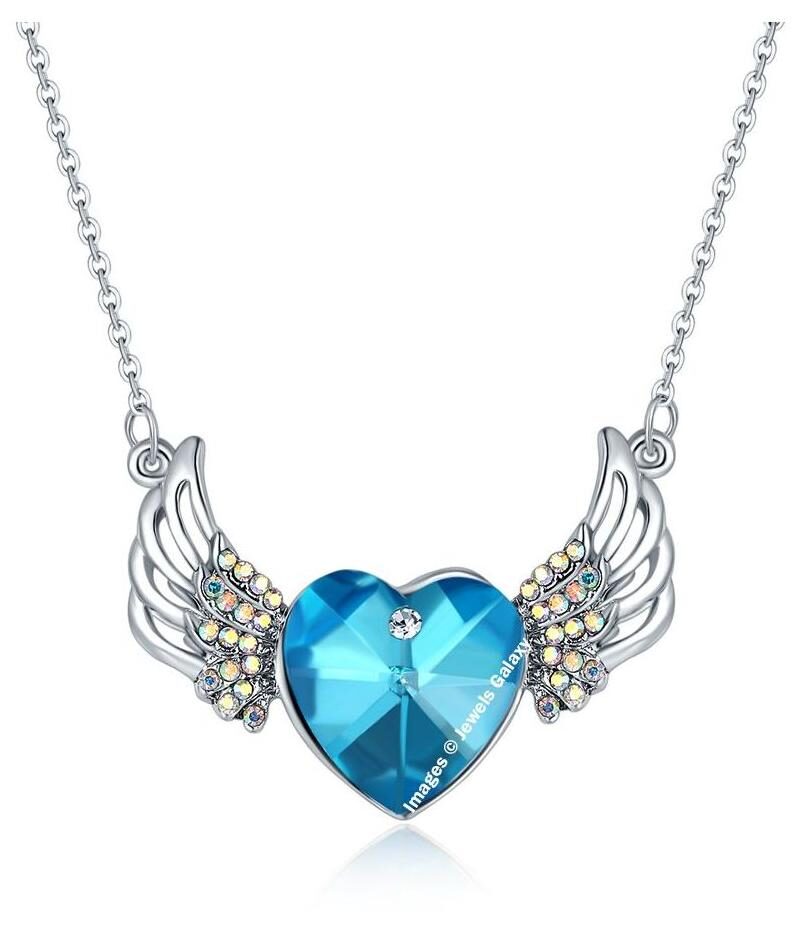 

Jewels Galaxy Crystal Elements Limiited Edition Sparkling Blue Special Love Heart Design Rhodium Plated Pendant For Women Girls