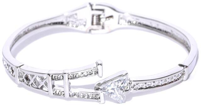 Jewels Galaxy Delicate Arrow Design Stylish AAA CZ Silver Plated Charm Bracelet For Women/Girls