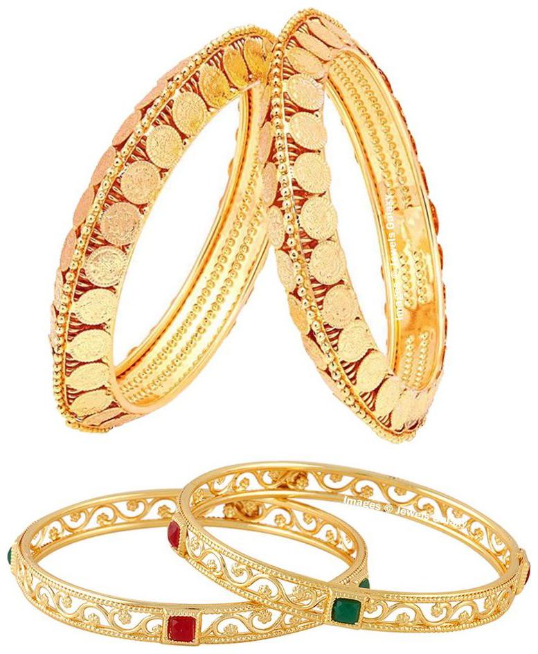 

Jewels Galaxy Delicate Coinage Red-Green Ruby Handcrafted Traditional Gold Plated Bangles Set For Women Girls - Set Of 4