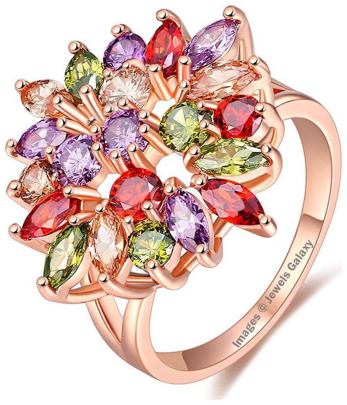 

Jewels Galaxy Crystal Elements Limited Edition Multicolor Sparkling Floral Designed 18K Rose Gold Plated Ring For Wedding Party
