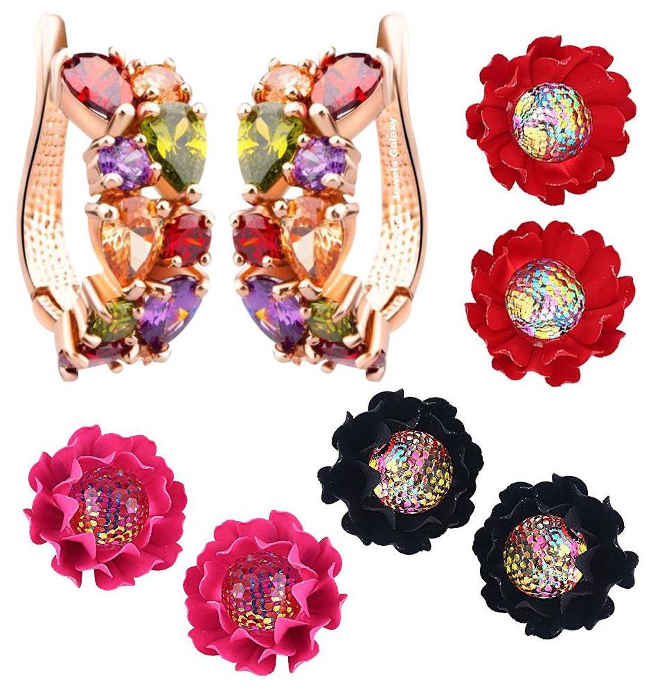 

Jewels Galaxy Sparkling Colours Flowerets AD Multicolor Earrings And Rosegold Plated Cubic Zirconia Earrings Combo