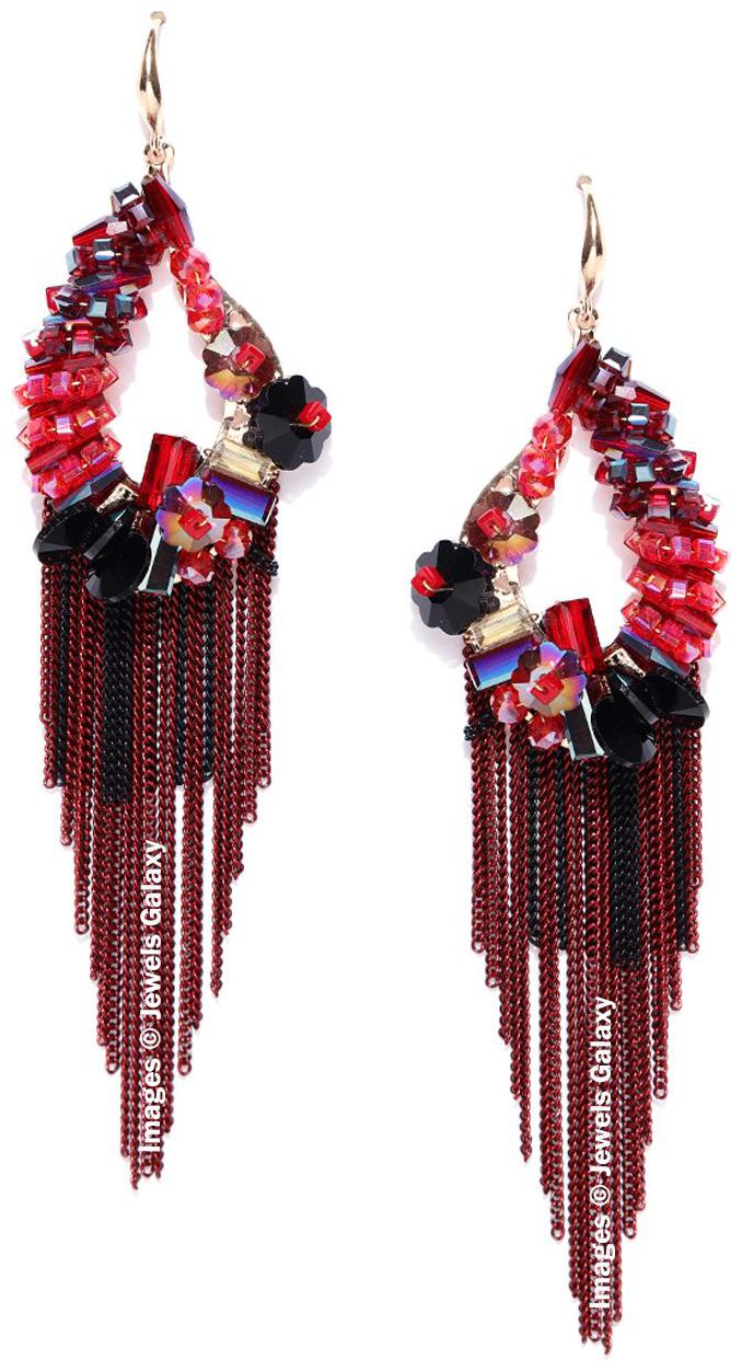 

Jewels Galaxy Exclusive Luxuria Limited Edition Delicate Onyx Designed Maroon Color Amazing Tassel Earrings For Women Girls