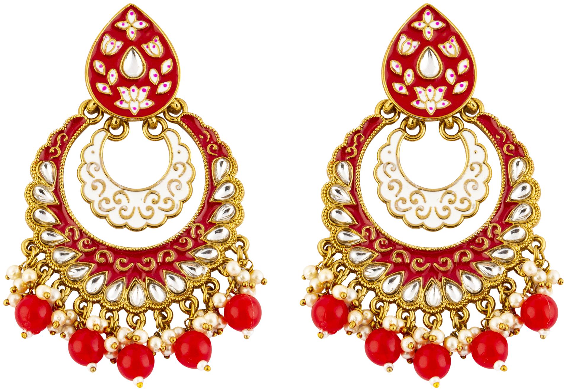 

Jewels Galaxy Gracious Circular Kundan Beads Gold Plated Chandbali Earrings For Women Girls