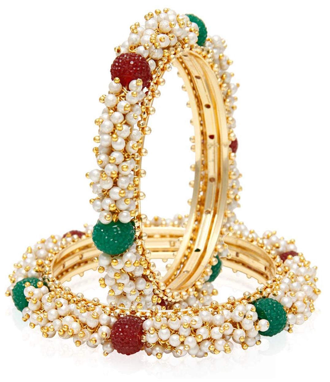 

Jewels Galaxy Red Green Pearl Bangles - Set Of 2